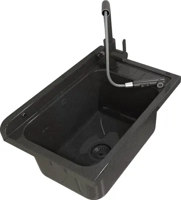 Immagine prodotto di Granitan - Lavabo - Lavello - 58x38x27 cm - Nero - con rubinetteria e sifone - Lavello - MONZA