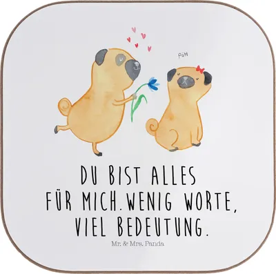Produktbild von Mr. & Mrs. Panda Tischschoner Mops Verliebt - Weiß - Geschenk, Sprüche, weinuntersetzer, Untersetzer Tasse, Hund, Liebe, Pure, Knuffig, für Gläser, Coaster, Partner