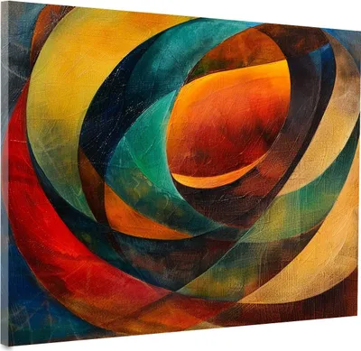 Produktbild von Abstrakt bunte Kreise in Bewegung Leinwandbild Wandbild Kunstdruck Wanddeko: 120x120x4cm