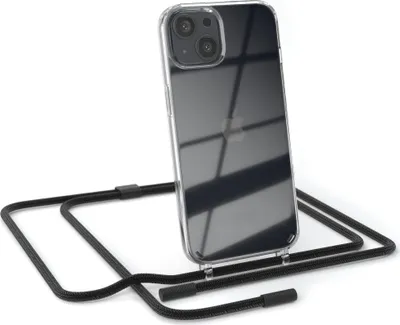 Produktbild von EAZY CASE Handykette für Apple iPhone 13, Clear Case aus Silikon, mit Umhängeband, abnehmbare Endstücke, Handyband in Schwarz