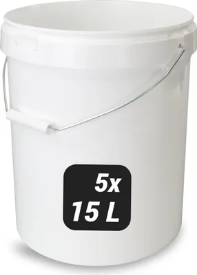 Produktbild von 5x 15 Liter Eimer mit Deckel und Metallgriff, lebensmittelecht - luftdicht - stabil - stapelbar - Leereimer zur sicheren Lagerung inkl. Trevendo Beschriftungsetikett