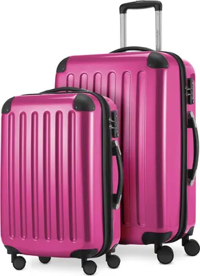 Produktbild von Alex - 2er Set Handgepäck + Mittelgroßer Koffer, Kofferset Resekofffer Trolleys Hartschale Polycarbonat glänzend,Magenta