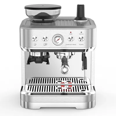 Produktbild von 15 bar Espressomaschine - Halbautomatische Kaffeemaschine - Integrierte Kaffeemühle - Milchaufschäumer Dampflanze - 2,5 l Wassertank - Edelstahl - Silber - EU-Stecker