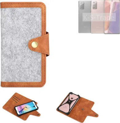 Produktbild von K-S-Trade Handyhülle kompatibel mit Galaxy Note 20 LTE Schutzhülle Filz-Hülle Kunst-Leder hellgrau braun (1x)