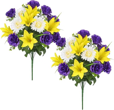 Imagen del producto de Flores artificiales, dos unidades, color lila, diseño realista, 33x36 cm, con colores