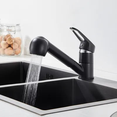 Produktbild von Küchenarmatur Schwarz Ausziehbar 2 Strahlarten, 360° schwenkbar Spültischarmatur, Wasserhahn Küche Hochdruck, Auralum, Einhebelmischer Mischbatterie