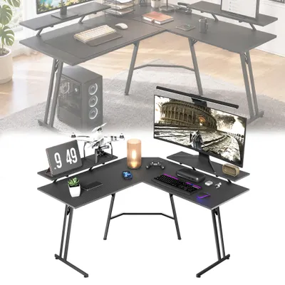 Produktbild von TANYEAR Gaming Eckschreibtisch 120 X 120 cm Schwarz mit 2 Monitorablagen für Gaming und Homeoffice