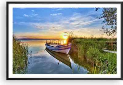 Produktbild von Gerahmtes Poster - Schwarzer Rahmen - See Boot Wasser - 91,5x61 cm - Wand Bild - Wanddeko - Wandbilder - Kunstposter - Wandposter - Bilderrahmen - Bilder - Kunstdruck - Wandbild - P2BAA91x61-3950