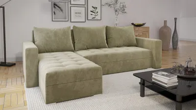 Produktbild von Easy4You Ecksofa FORSET Velours L-Form Beige – 235x86x145 cm - Schlafsofa mit Schlaffunktion - Eckcouch - Kissen – Stoff Manila 02