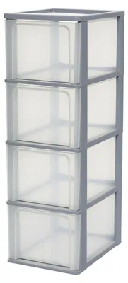Imagen del producto de Iris Ohyama, organizador de cajones, con 4 cajones de diferentes profundidades, color gris, modelo OCH-2400