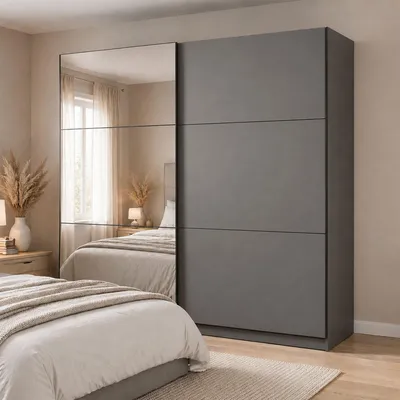 Image de Soncino - Grande armoire, 217x210h cm noir anthracite, penderie
