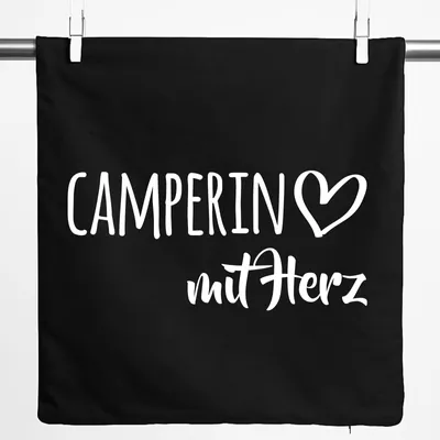 Produktbild von Huuraa Kissenbezug Camperin mit Herz 40x40cm Black Baumwolle Dekokissenbezug Geschenkidee