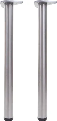 Two identical metal table legs are shown against a white background.