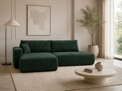 Produktbild von VENASI Ecksofa mit Schlaffunktion SOHO, Grün Cordstoff, Ottomane Links