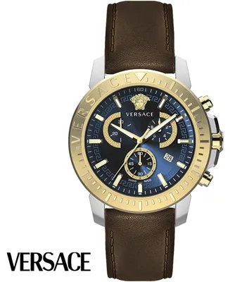 Zdjęcie produktu dla Versace VE2E00221 New Chrono niebieski srebrny złoty brązowy skórzany zegarek męski NOWOŚĆ