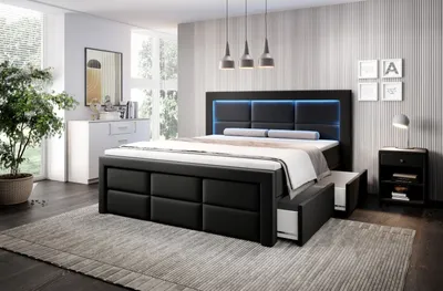 Produktbild von Boxspringbett Aston Bett mit Bettkasten rechts und LED 180x200 cm schwarz