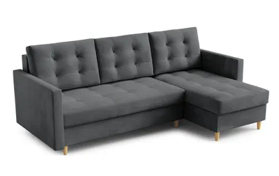 Productafbeelding van AX LIVING Kleine L-vormige bank Nesbit, 224 cm, donkergrijs, met slaapfunctie en bedopslag