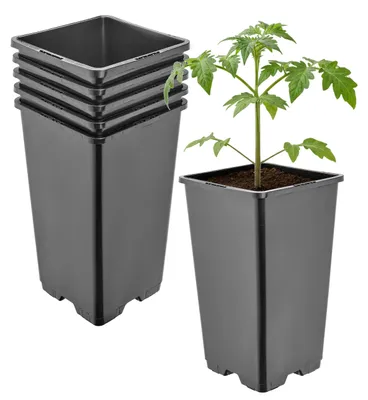 Image de Ensemble de 5 pots carrés en plastique noir pour plantes, avec trous de drainage, idéal pour le jardin, dimensions : 11 x 11 x 19 cm, capacité : 1,7 L, référence : GD-KW-HS