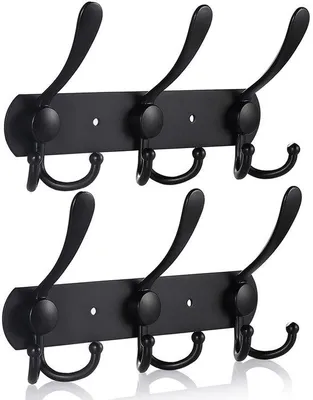 Image de Crochets muraux noirs en acier inoxydable, 9 crochets, ensemble de 2, style vintage