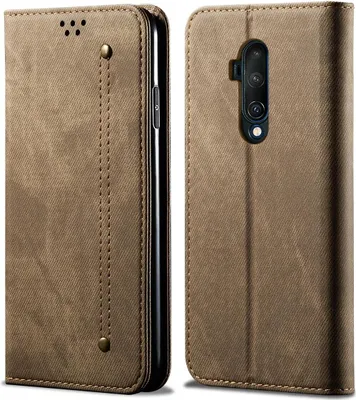 Image de OnePlus 7T Pro Case, étui portefeuille en cuir avec fermeture magnétique et fonction stand pour OnePlus 7T Pro Khaki