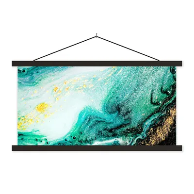 Produktbild von MuchoWow® Textilposter Marmoroptik - Blau - Gold - Glitzer - Luxus - Marmor 60x30 cm mit schwarzem Rahmen - Textilien