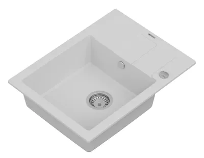 Produktbild von Granmaster Quadrato Spülbecken Küche - mit 1 Becken - Granitspüle mit Siphon Waschbecken Küche - Einbauspüle Arbeitsplatte Küchenspüle, Spüle Weiß