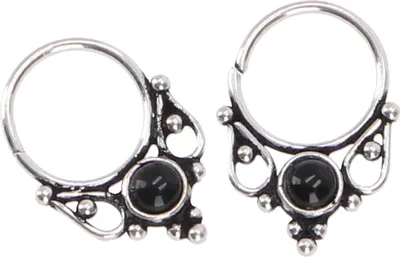 Produktbild von Creole, Septum Ring, Nasenring, Nasenpiercing, Mini Ohrring, Ohrpiercing Onyx - Modell 5, Schwarz, SterlingSilber, Silberohrringe