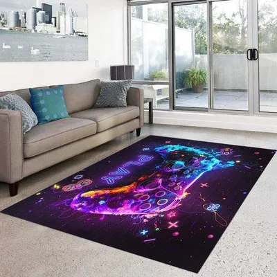 Immagine prodotto di Tappeto da gioco Unyqoos® con motivo di gamepad, ideale per la camera da letto: morbido, antiscivolo e lavabile, disponibile in 4 dimensioni, tra cui 160 x 120 cm
