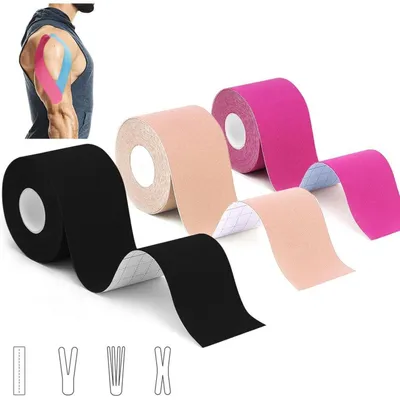 Produktbild von Kinesiologie Tape 3 Rollen 5m x 5cm Wasserfest Hautfreundlich Schwarz Beige Rosa