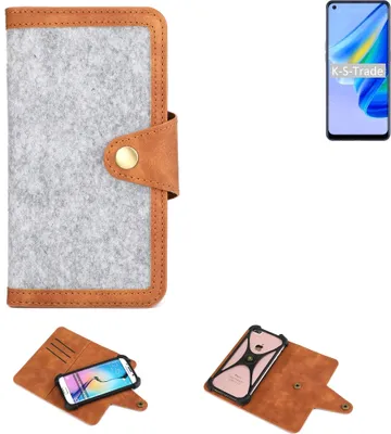 Produktbild von K-S-Trade Handyhülle kompatibel mit Oppo Reno6 Lite Schutzhülle Filz-Hülle Kunst-Leder hellgrau braun (1x)