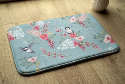 Produktbild von Badteppich Saugfähige - Badezimmer Teppich - Rutschfester Badvorleger Badematte - 90x60 cm - Blumen Vögel