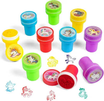 Produktbild von 10 Einhorn-Stempelsets für Kinder – Bunte Tintenstempel, Spielzeug, Partygeschenke und Schulpreise