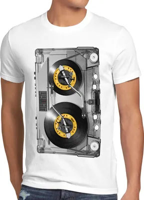 Produktbild von style3 Nonstop Play T-Shirt Herren kassette fotodruck turntable schallplatte, Größe:5XL, Farbe:Weiß