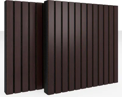 Obrázok produktu pre 2-balenie – akustický panel s lamelami | 50 x 50 x 5 cm | Absorpcia zvuku – difúzia – odraz – zvuková izolácia | [SLATO | Wenge]