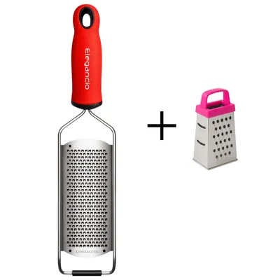 Produktbild von Elegancio Edelstahl Käsereibe ROT Multireibe fein Parmesanreibe Ingwerreibe Zitronenreibe Handreibe Küchenreibe Zitronen Zester + gratis Mini Reibe