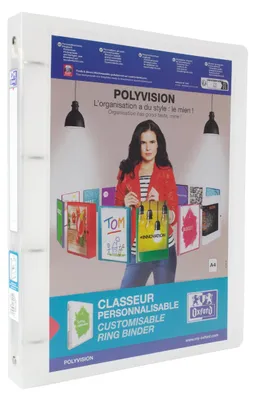 Image de Oxford, classeur à anneaux A4, polyvision, 4 anneaux, dos de 3 cm, transparent, incolore