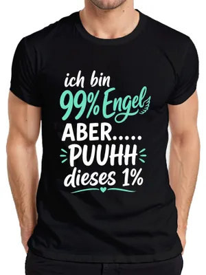 Obrázek produktu pro Jsem 99% anděl, ALE... tohle tričko s nápisem "Tohle 1 % je zábavné", s ironickým podtónem, pánské, černé, velikost 3XL
