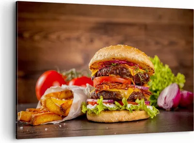 Produktbild von Bild auf Leinwand - Leinwandbild - Hamburger Sandwich - 120x80cm - Wand Bild - Wanddeko - Leinwanddruck - Bilder - Kunstdruck - Wanddekoration - Leinwand bilder - Wandkunst - AA120x80-3795