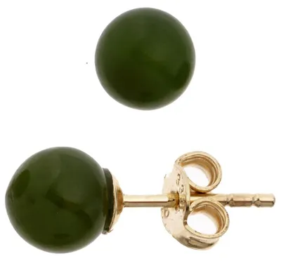 Produktbild von Ohrstecker Stecker mit Jade Kugel 6,4mm dunkelgrün 333 Gold Gelbgold
