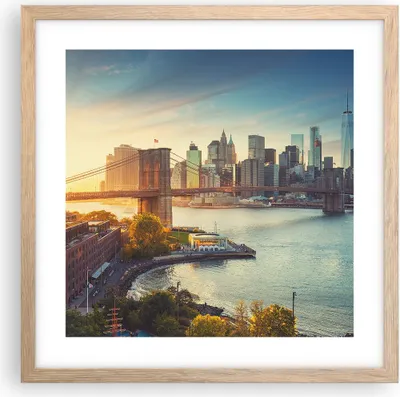 Produktbild von Gerahmtes Poster - Rahmen in heller Eiche - New York Brücke - 40x40 cm - Wand Bild - Wanddeko - Wandbilder - Kunstposter - Wandposter - Bilderrahmen - Bilder - Kunstdruck - Wandbild - P2NAC40x40-4047