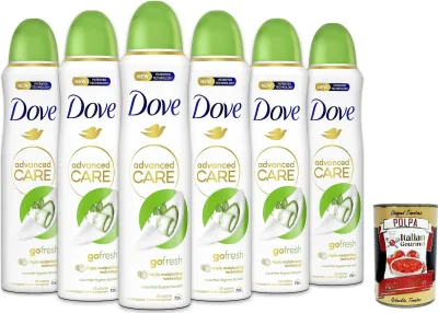Produktbild von Dove Deodorante Spray Advanced Care Go Fresh Gurke und grüner Tee, deo Mit feuchtigkeitsspendenden und empfindlichen Formel,ohne Alkohol, 72 Stunden, 6x 150 ml + Italian Gourmet polpa 400g