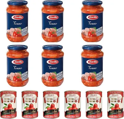 Produktbild von 6x Barilla Sugo al Tonno pastasauce tomatensauce mit Thunfisch 400g + Italian Gourmet 100% italienische geschälte Tomaten dosen 6x 400g