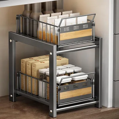 Produktbild von Küchenorganizer - Ausziehbares Regal - 2-lagig - Grau - Metall