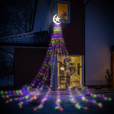 Obrázok produktu pre LED vianočné stromčeky rozprávkové svetlá vnútorné IP44, vianočné osvetlenie 350LEDs 8modi 3,47M, vianočné stromčeky dekorácie mesačná hviezda 9 prameňov, farebné