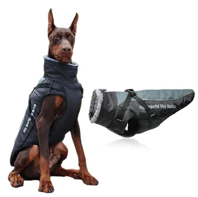 Produktbild von Hundejacke wasserdicht reflektierend warm für mittelgroße und große Hunde schwarz 6XL