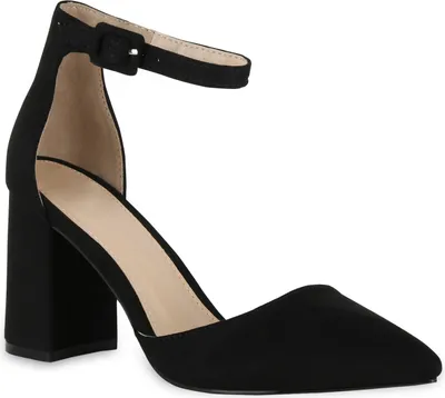 Produktbild von Giralin Damen Spitze Pumps Chunky High Heels Blockabsatz Party Schuhe 826011, Farbe: Schwarz, Größe: 39