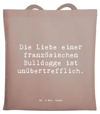 Produktbild von Mr. & Mrs. Panda Tote Bag Spruch Französische Bulldogge Liebe - Braun Pastell - Geschenk, als Haustier, Hunderassen Eigenschaften, Jutebeutel, Hunderasse, Tragetasche