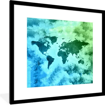 Produktbild von MuchoWow® MuchoWow® Gerahmtes Poster Weltkarte - Smoke - Blau 40x40 cm - Poster mit zchwarzem Bilderrahmen - Poster - Plakat im Rahmen
