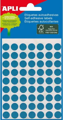 Produktbild von Apli - runde Etiketten im Etui Durchmesser 8 mm, blau, 288 Stück, 96 pro Blatt (2045)