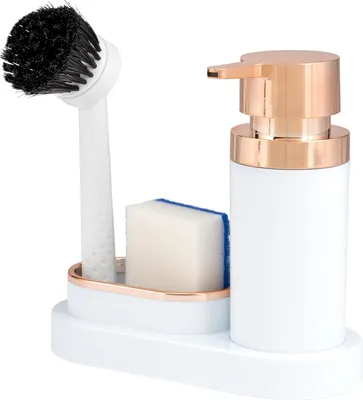 Immagine prodotto di Organizzatore per lavello  bremermann, dispenser di detersivo e spazzola per lavare i piatti, oro bianco-rosa